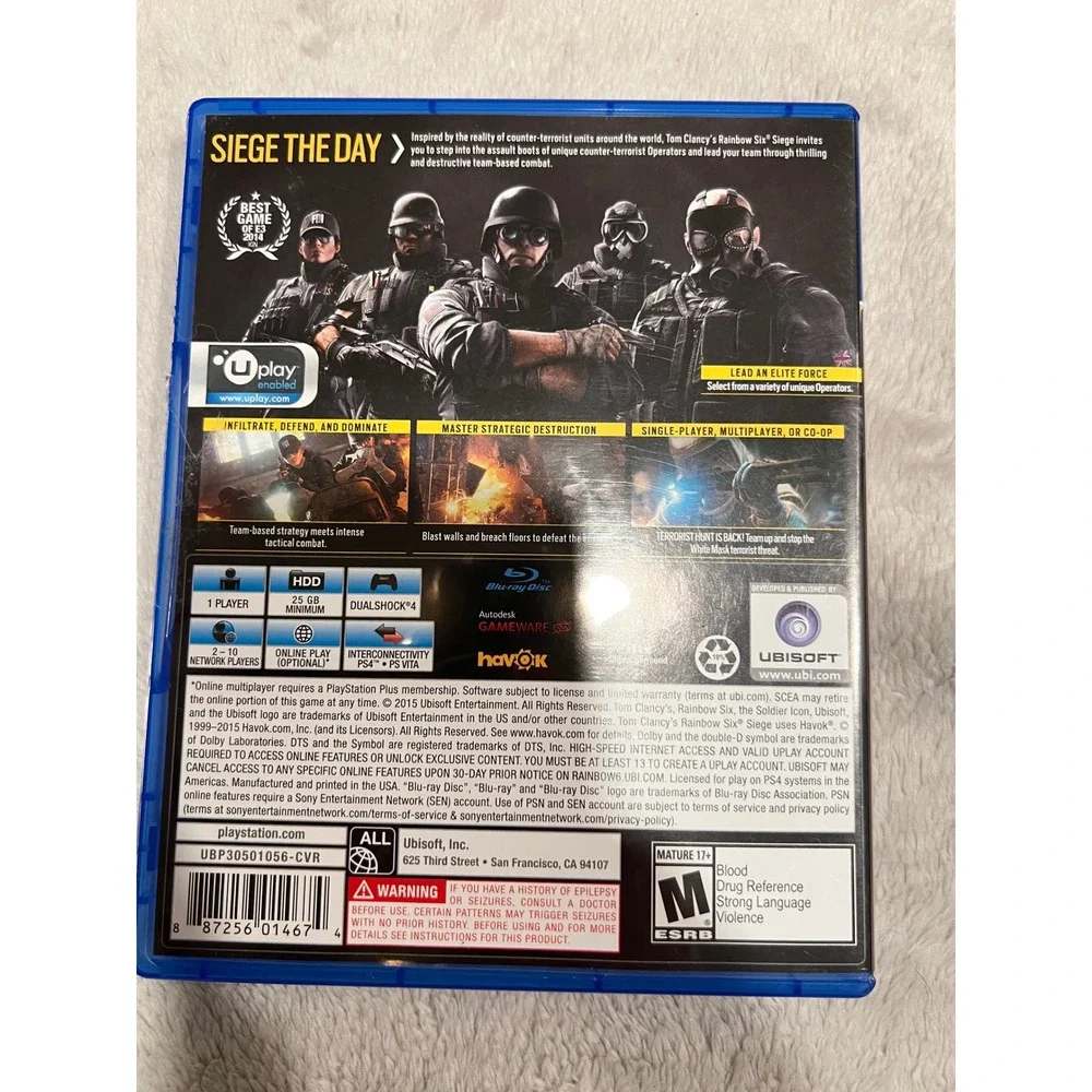 Ubisoft Tom Clancy's Rainbow Six Siege PS4 Tactical Shooter Game Blue Case